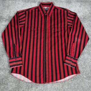 Wrangler Shirt Men's Large‎ Red Black Striped Western Pearl Snap